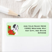 Étiquette Vieux berger anglais et Roses rouges (En situation)