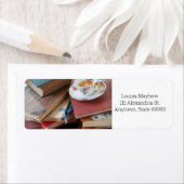 Étiquette Vieux livres avec teacup (En situation)