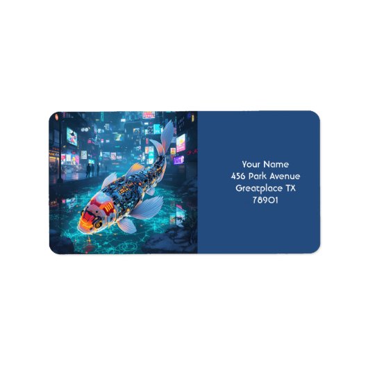 Étiquette Ville Fantastique de Poissons Cyber Mignons (Devant)