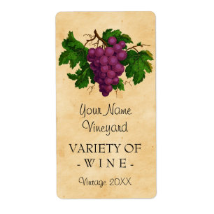 Étiquette Vin Modèle Vintage raisins Bouteille personnalisée