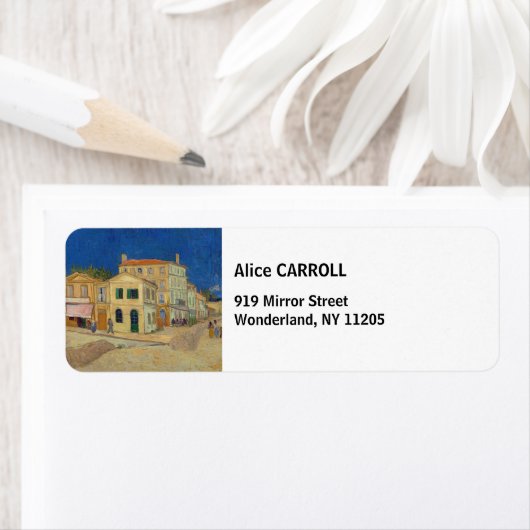 Étiquette Vincent van Gogh - Maison Jaune / Rue (En situation)