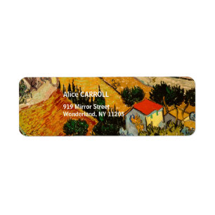 Étiquette Vincent van Gogh - Paysage, Maison et Laboureur