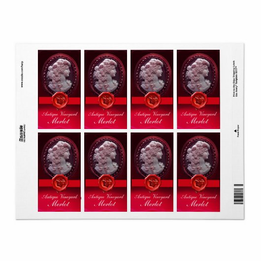 ÉTIQUETTE VINS ANCIENS ET GRAPES SCEAU DE CIRE ROUGE (Feuille entière)