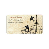 Étiquette Vintage Birds Damask Swallow Black Bird Cage (Devant)