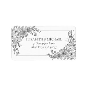 Étiquette Vintage Black White Floral Line Art Return Adresse