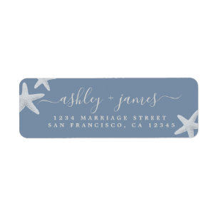Étiquette Vintage Blue Beach Starfish Mariage Adresse de ret