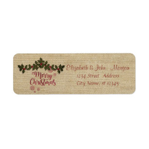Étiquette Vintage, Branches de houx à baies, Joyeux Noël