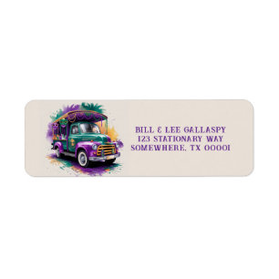 Étiquette Vintage Camion Mardi Gras Adresse de célébration