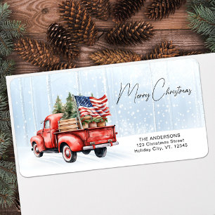 Étiquette Vintage Camion Rouge Joyeux Noël Adresse de retour