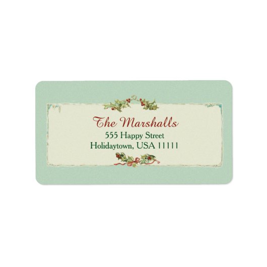 Étiquette Vintage Christmas Holly et Ribbon (Devant)