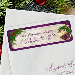 Étiquette Vintage Christmas Music Drum Adresse de retour