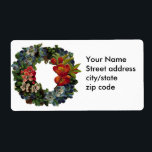 Étiquette Vintage Christmas Wreath<br><div class="desc">belles fleurs</div>