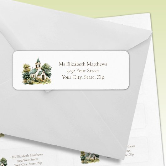 Étiquette Vintage Church with Wildflowers