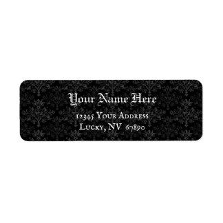 Étiquette Vintage Damask Floral Gray on Black Victorian