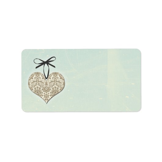 Étiquette Vintage Damask Heart Mint Mariage Blair Adresse (Devant)