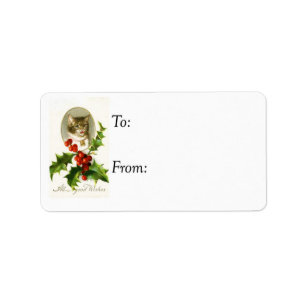 Étiquette vintage de cadeau de Kitty de Noël