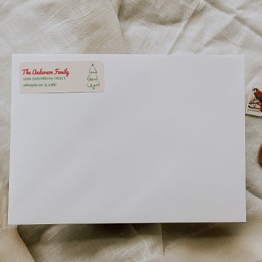 Étiquette Vintage Drawn Red Green Christmas Tree Address