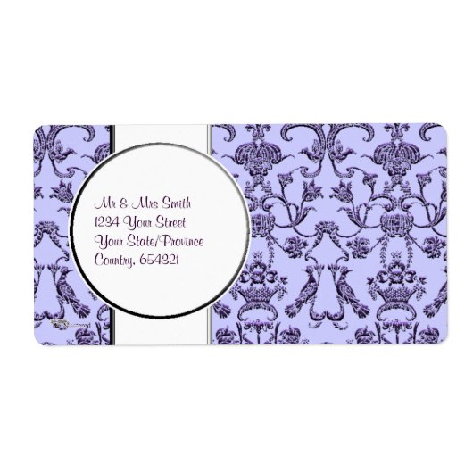 Étiquette Vintage Florentine Damask (Lilac) (Devant)