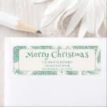 Étiquette Vintage Green Merry Christmas Line Art Adresse<br><div class="desc">Elégant vert Joyeux Noël Line Art étiquette de adresse de vacances. Avec vintage arrière - plan vert de ligne blanche d'eucalyptus feuilles et baies. Arrière - plan vintage beige blanc rétro.</div>