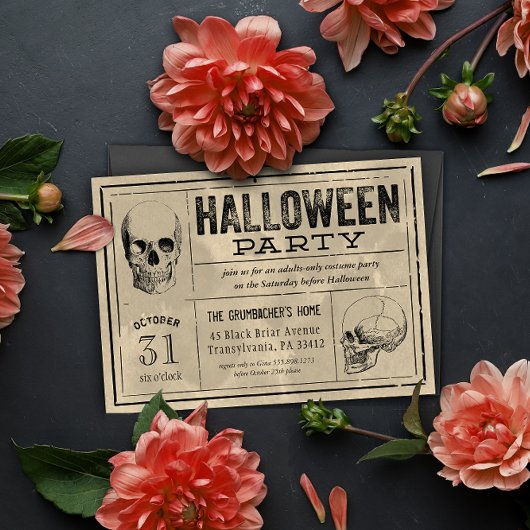 Étiquette vintage Halloween Party Invitation Skuls