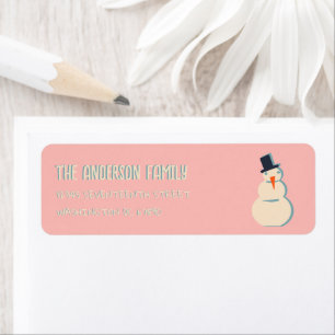 Étiquette Vintage Illustré Snowman rose Adresse de Noël