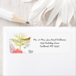 Étiquette Vintage Lovebird Musical Coral Damask Tree