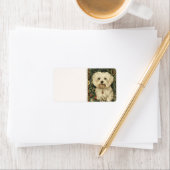 Étiquette Vintage Maltese or Bichon puppy Dog (En situation)