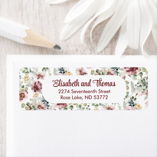 Étiquette Vintage mariage pastel roses adresse de retour (En situation)