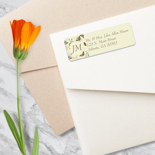 Étiquette Vintage Motif papillon floral