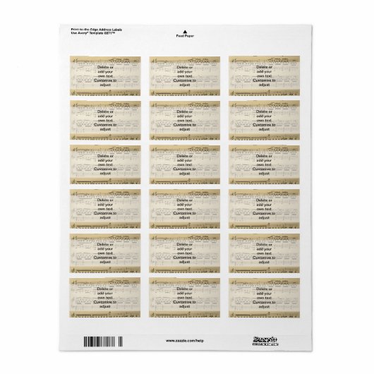 Étiquette Vintage Music Sheet (Feuille entière)