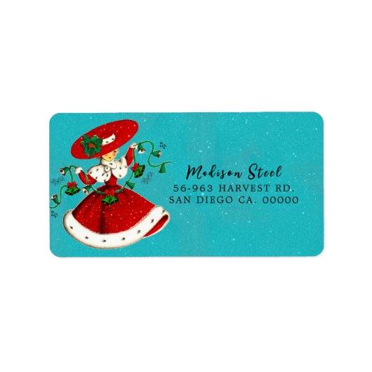 Étiquette Vintage Noël cloches vertes rouge parties scintill (Devant)