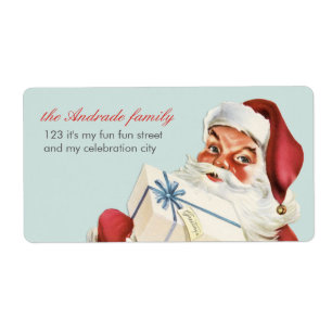 Étiquette Vintage Noël Jolly Père Noël Blue Red Holiday