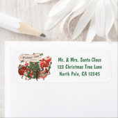 Étiquette Vintage Noël Père Noël et enfants dansants (En situation)