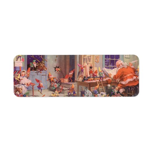 Étiquette Vintage Noël, Santa Claus avec Elves Atelier (Devant)