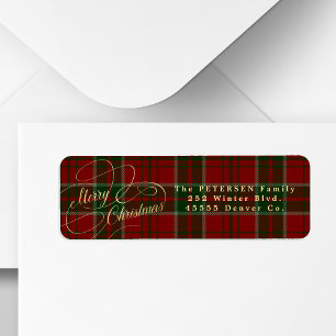 Étiquette Vintage or script plaid Noël adresse de retour