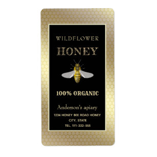 Étiquette Vintage pot de miel d'abeille en or rustique