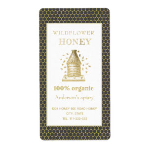 Étiquette Vintage pot de miel de ruche d'or rustique