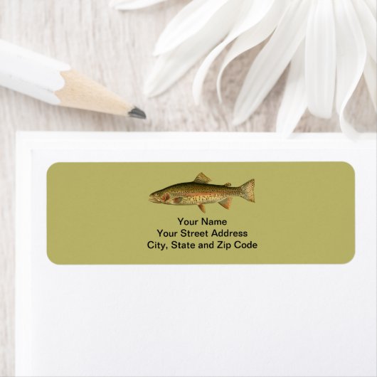Étiquette Vintage Rainbow Trout Dark Khaki (En situation)
