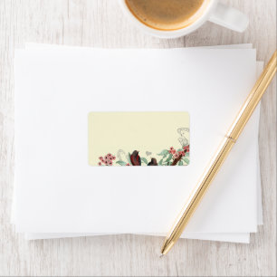 Étiquette Vintage Red Birds Pink Flower Branch Adresse