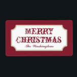 Étiquette Vintage Red Christmas Labels<br><div class="desc">Personalize these deep red vintage style Merry Christmas labels by changing the name. Use these classic red Christmas labels for Christmas gifts, gift tags, party favors, crafts, Christmas, the holidays, the kitchen, food containers, Christmas candy, Christmas cookies, baked goods, treats, boxes, packages, gift bags, etc... .The design is from original...</div>