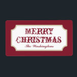 Étiquette Vintage Red Christmas Labels<br><div class="desc">Personalize these deep red vintage style Merry Christmas labels by changing the name. Use these classic red Christmas labels for Christmas gifts, gift tags, party favors, crafts, Christmas, the holidays, the kitchen, food containers, Christmas candy, Christmas cookies, baked goods, treats, boxes, packages, gift bags, etc... .The design is from original...</div>