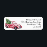 Étiquette Vintage Red Truck Christmas Tree Return Address<br><div class="desc">Christmas address labels with watercolor vintage red Christmas truck,  loaded with Christmas tree and lights. The template is ready for you to personalize the stickers with your name and address.</div>
