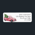 Étiquette Vintage Red Truck Christmas Tree Return Address<br><div class="desc">Christmas address labels with watercolor vintage red Christmas truck,  loaded with Christmas tree and lights. The template is ready for you to personalize the stickers with your name and address.</div>