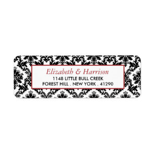 Étiquette Vintage rouge, noir et blanc Mariage damassé