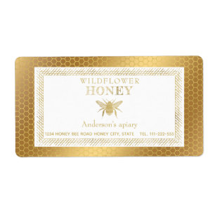 Étiquette Vintage rustic gold bee honey jar label