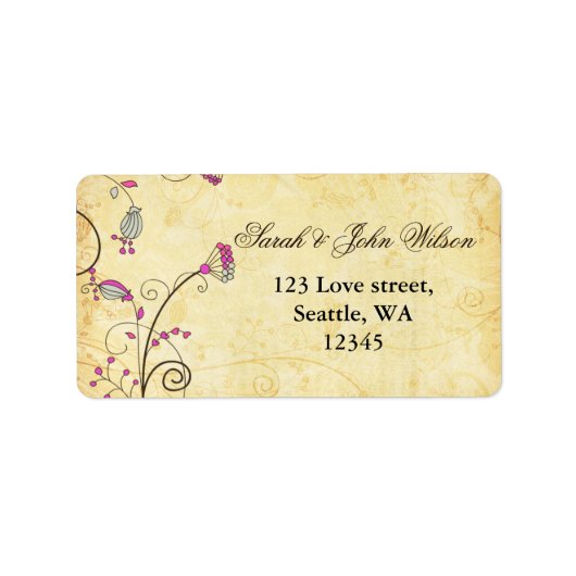 Étiquette vintage rustique floral fuchsia (Devant)