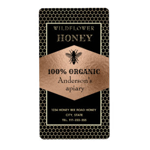 Étiquette Vintage rustique rose logo or queen bee miel pot