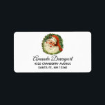 Étiquette Vintage Santa Claus with Pine Wreath<br><div class="desc">Address labels with a retro image featuring a smiling happy Santa Claus surrounded by a pine wreath with a sprig of holly in his cap.</div>
