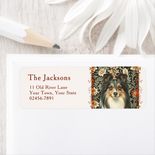 Étiquette Vintage Shetland Sheepdog Sheltie Floral (En situation)