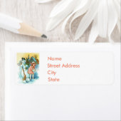 Étiquette Vintage Snowman & Girl (En situation)